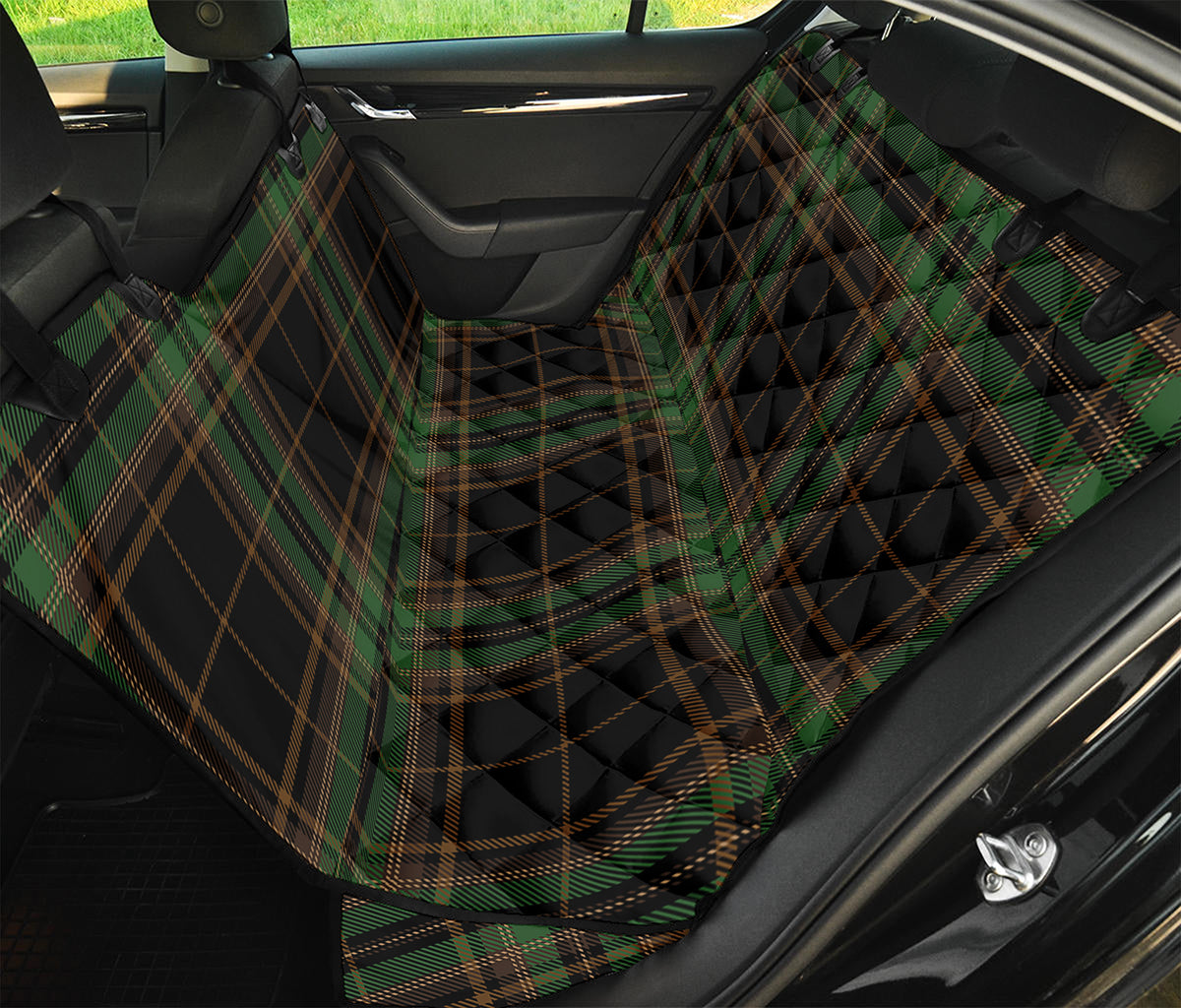 Black And Green Stewart Tartan Print Pet Car Back Seat Cover