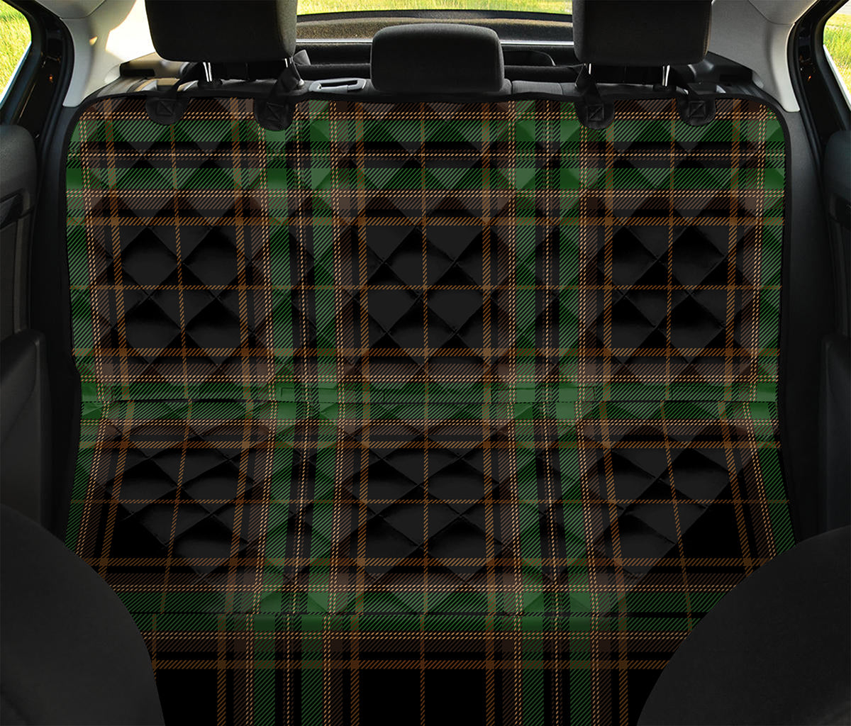 Black And Green Stewart Tartan Print Pet Car Back Seat Cover