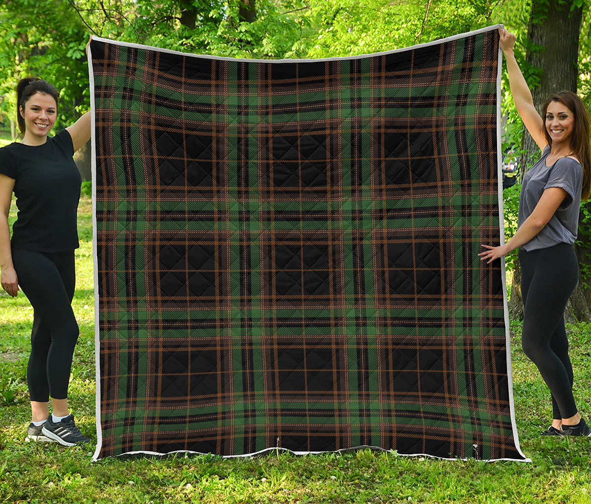 Black And Green Stewart Tartan Print Quilt
