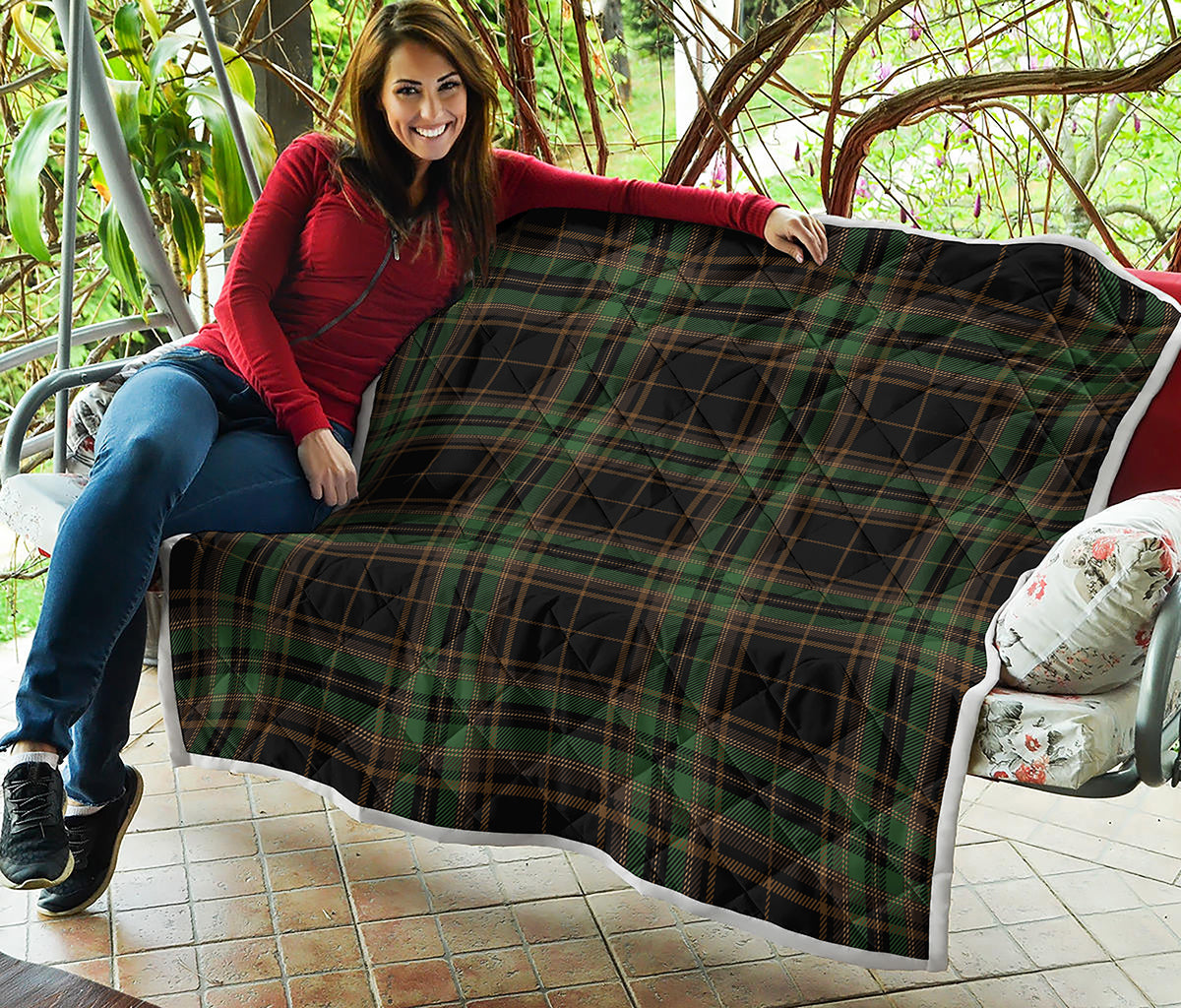 Black And Green Stewart Tartan Print Quilt