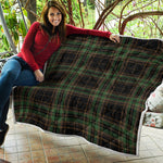 Black And Green Stewart Tartan Print Quilt