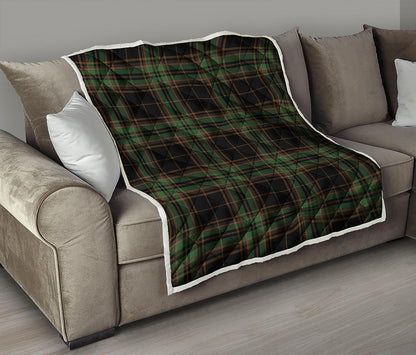 Black And Green Stewart Tartan Print Quilt
