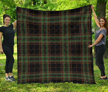 Black And Green Stewart Tartan Print Quilt