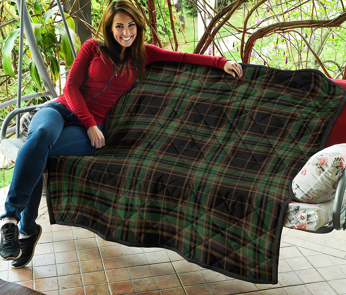 Black And Green Stewart Tartan Print Quilt