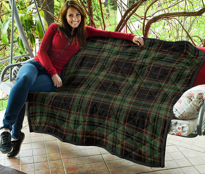 Black And Green Stewart Tartan Print Quilt