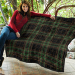 Black And Green Stewart Tartan Print Quilt