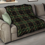 Black And Green Stewart Tartan Print Quilt