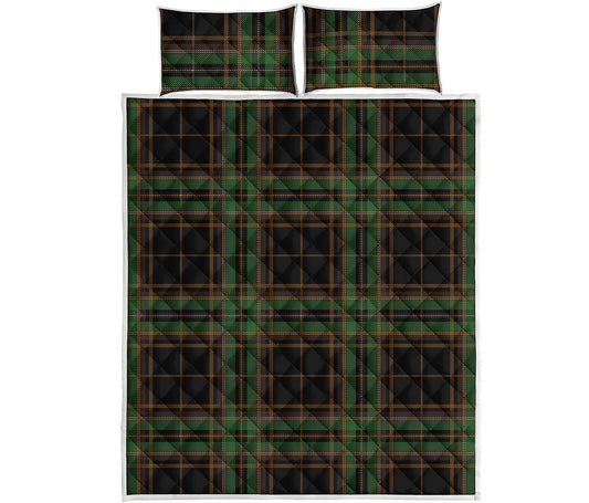 Black And Green Stewart Tartan Print Quilt Bed Set