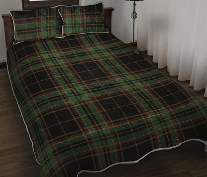 Black And Green Stewart Tartan Print Quilt Bed Set