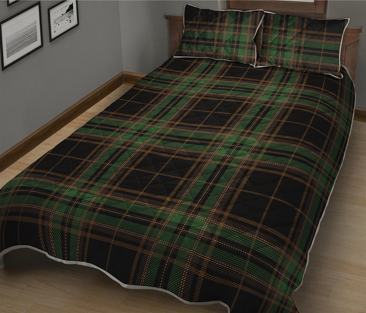 Black And Green Stewart Tartan Print Quilt Bed Set