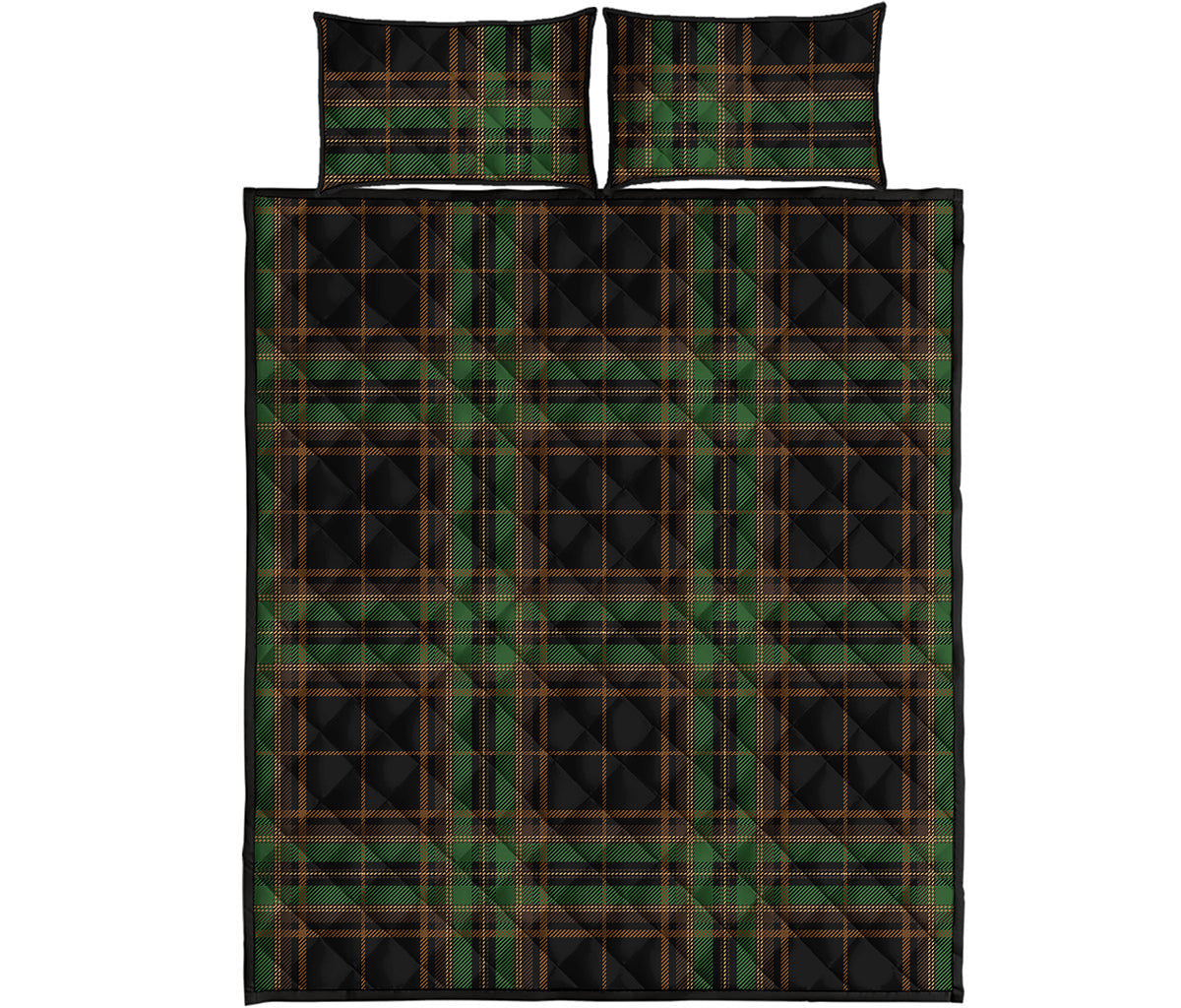 Black And Green Stewart Tartan Print Quilt Bed Set