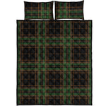 Black And Green Stewart Tartan Print Quilt Bed Set