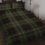 Black And Green Stewart Tartan Print Quilt Bed Set