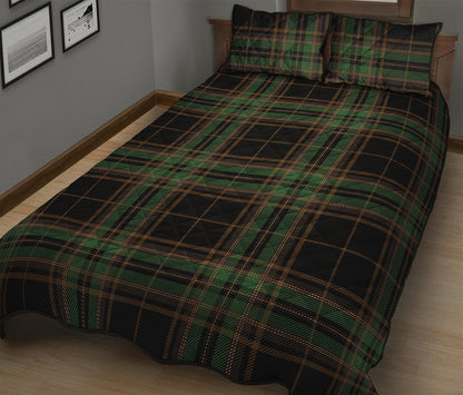 Black And Green Stewart Tartan Print Quilt Bed Set