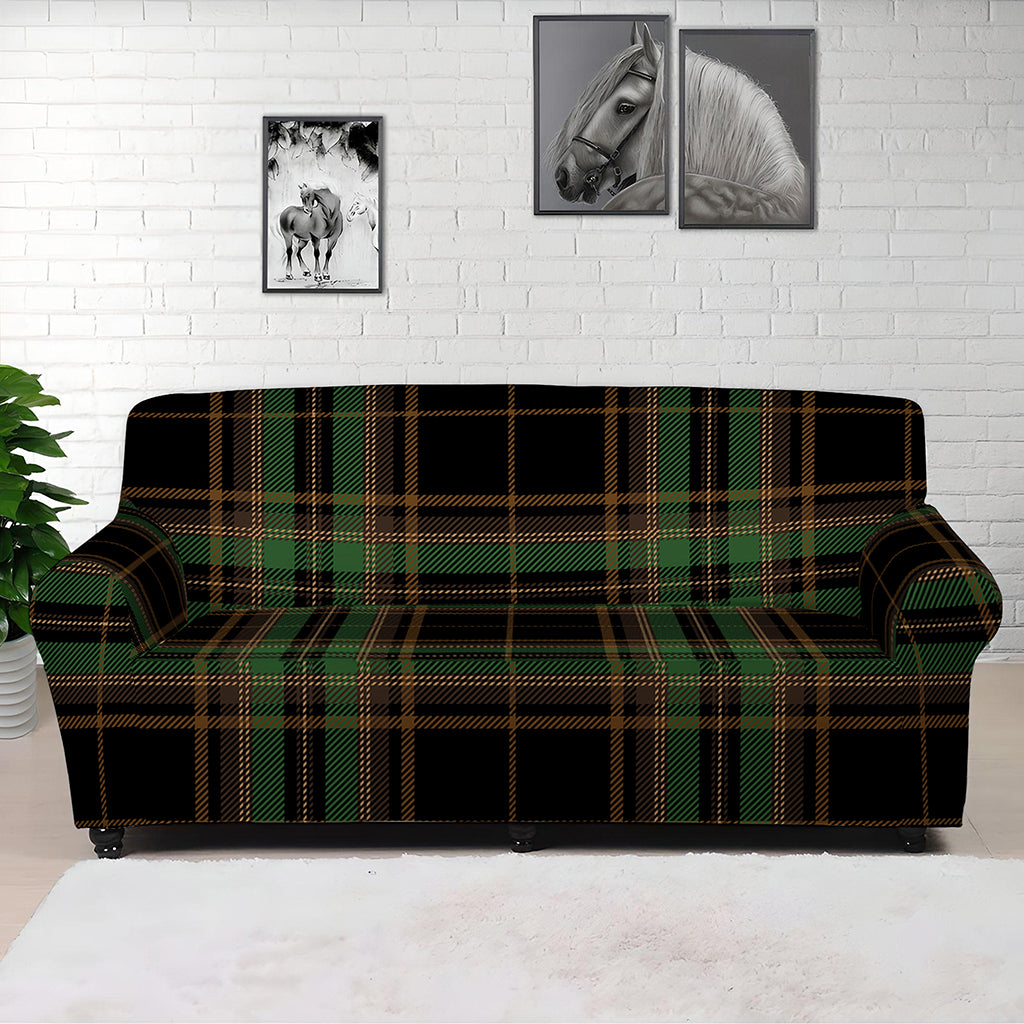 Black And Green Stewart Tartan Print Sofa Cover