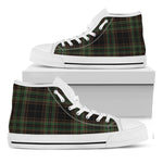 Black And Green Stewart Tartan Print White High Top Shoes