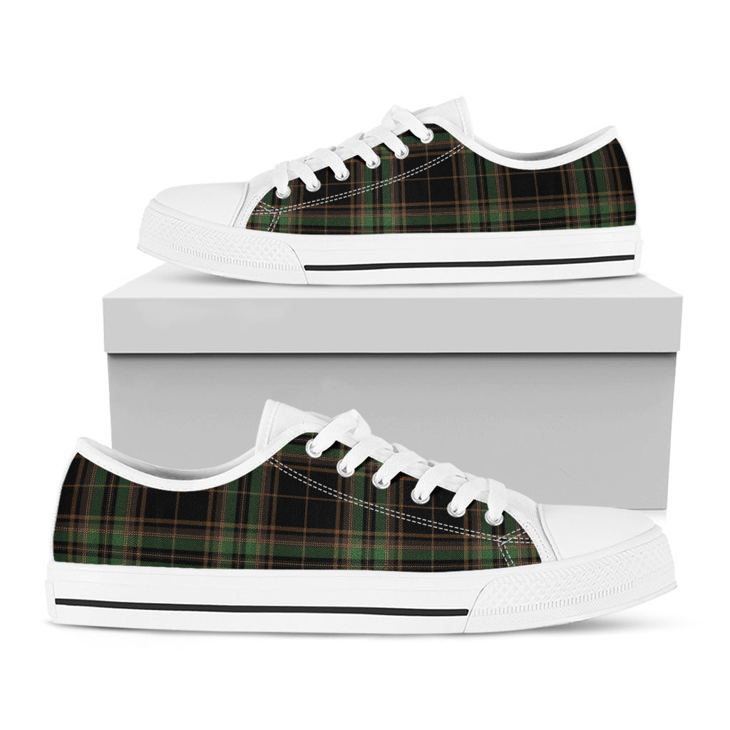 Black And Green Stewart Tartan Print White Low Top Shoes