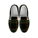 Black And Green Stewart Tartan Print White Slip On Shoes