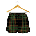 Black And Green Stewart Tartan Print Women's Shorts