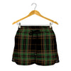 Black And Green Stewart Tartan Print Women's Shorts