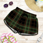 Black And Green Stewart Tartan Print Women's Shorts