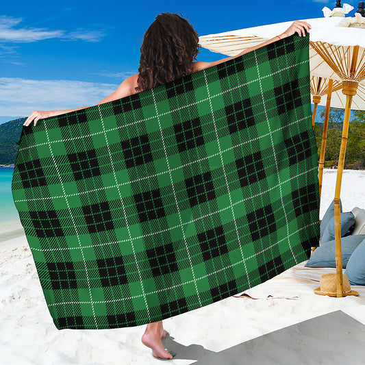 Black And Green Tartan Pattern Print Beach Sarong Wrap