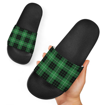 Black And Green Tartan Pattern Print Black Slide Sandals