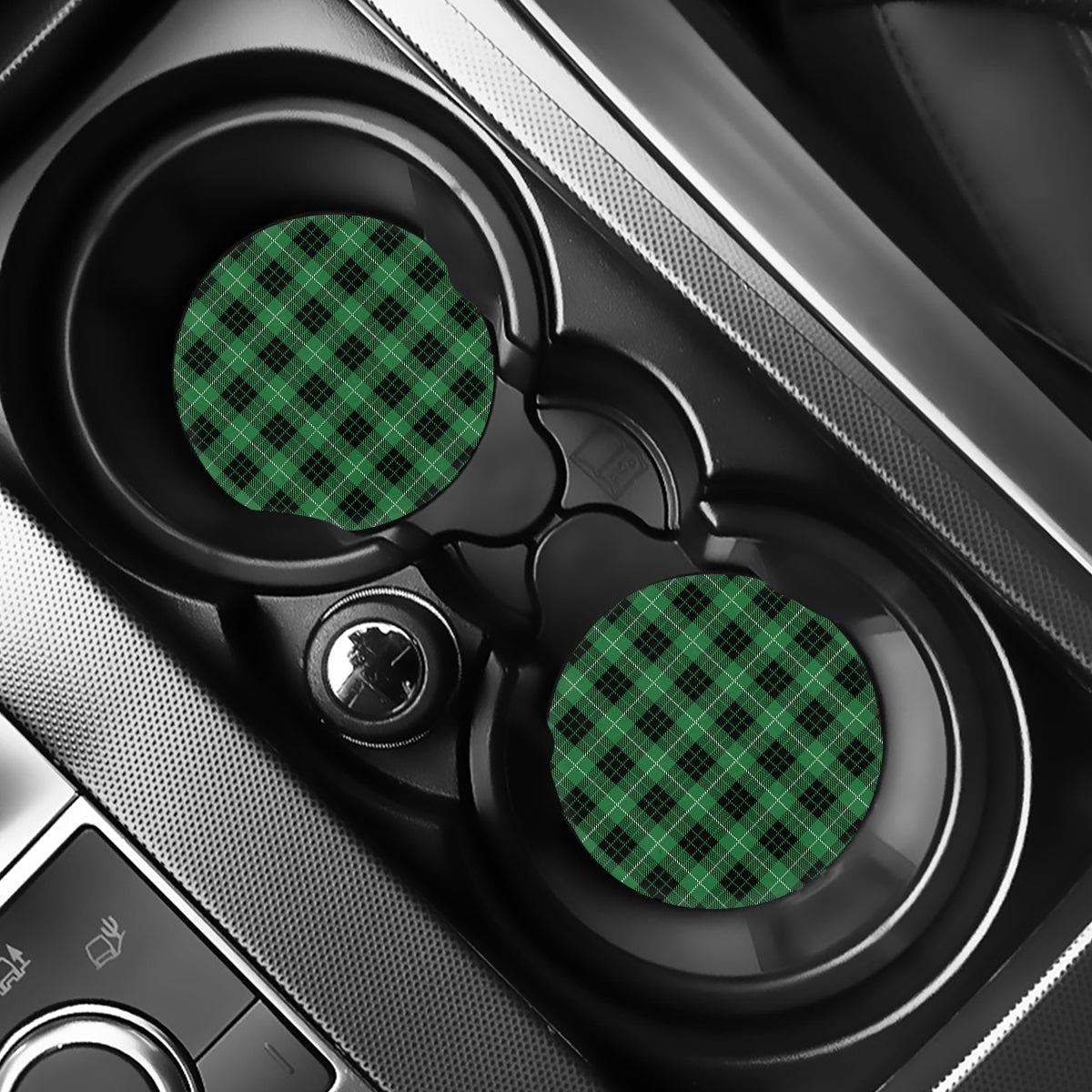 Black And Green Tartan Pattern Print Car Coasters
