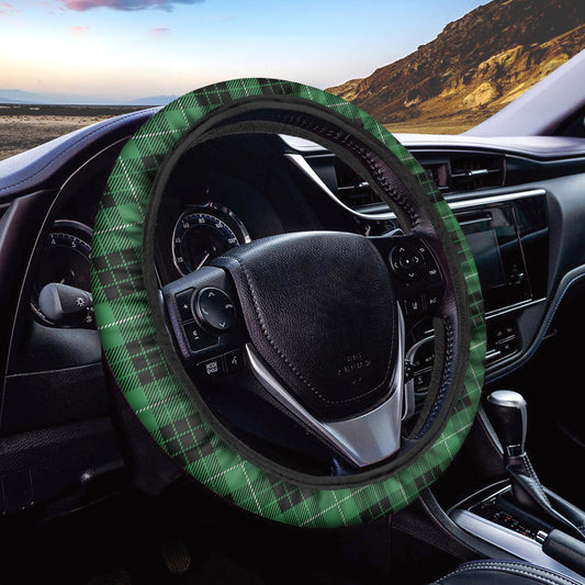 Black And Green Tartan Pattern Print Car Steering Wheel Cover