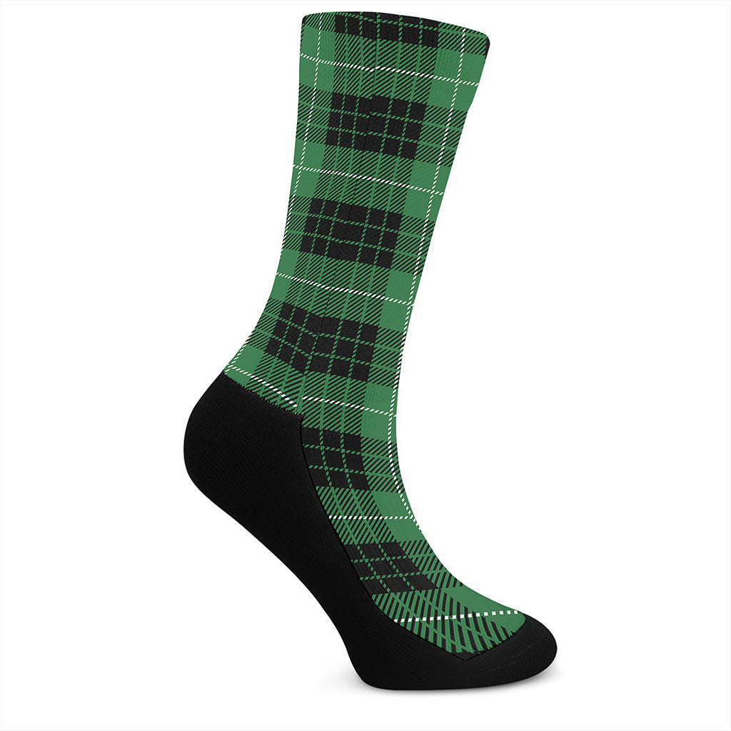 Black And Green Tartan Pattern Print Crew Socks