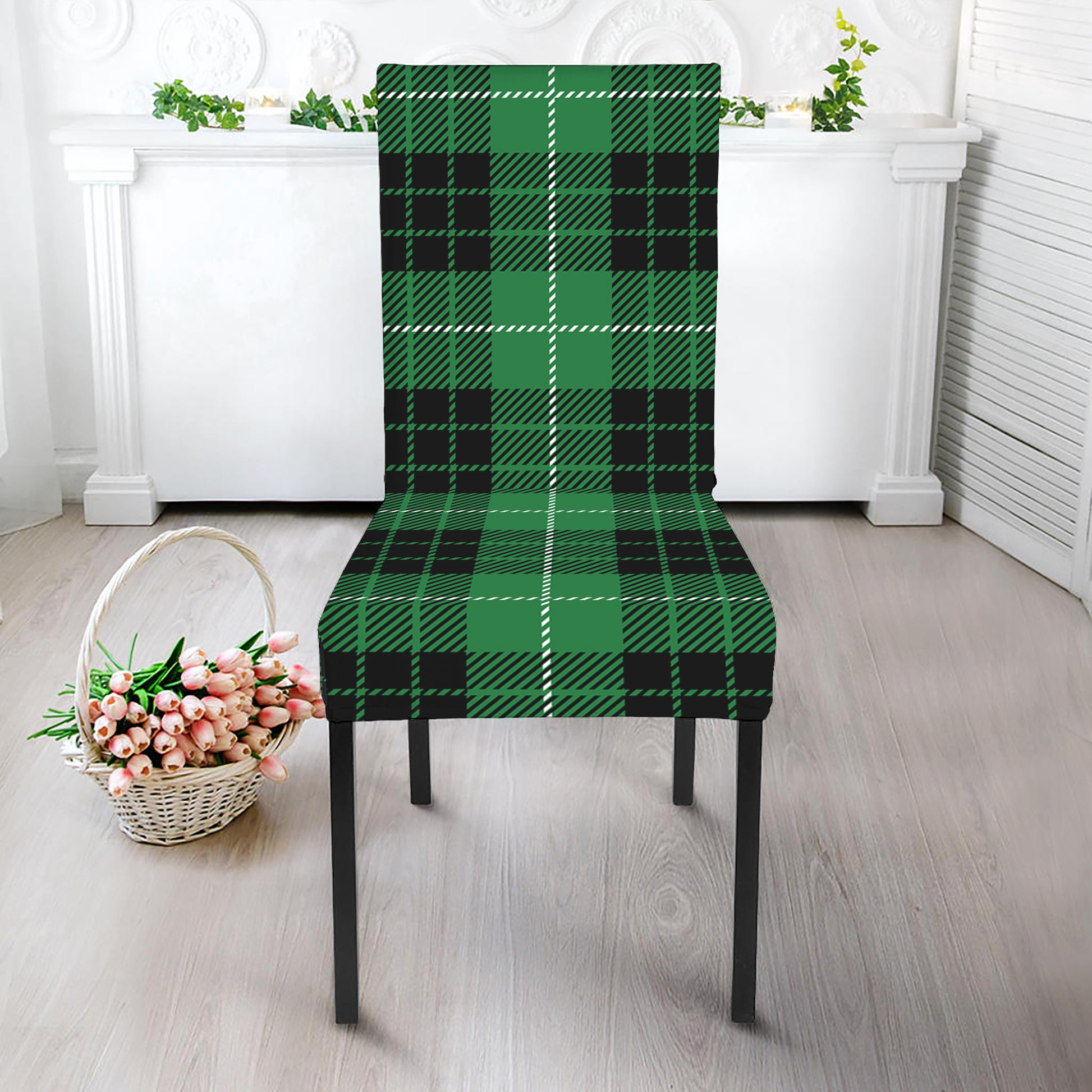 Black And Green Tartan Pattern Print Dining Chair Slipcover