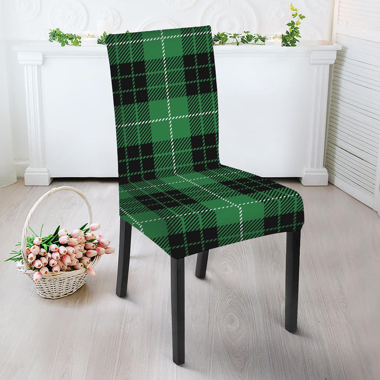 Black And Green Tartan Pattern Print Dining Chair Slipcover