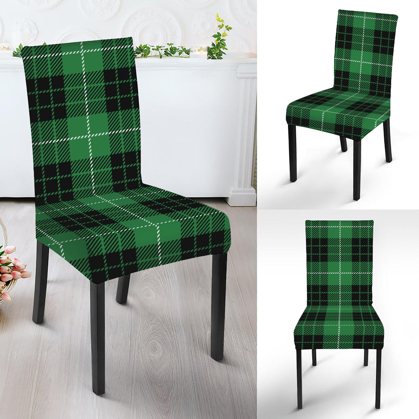 Black And Green Tartan Pattern Print Dining Chair Slipcover