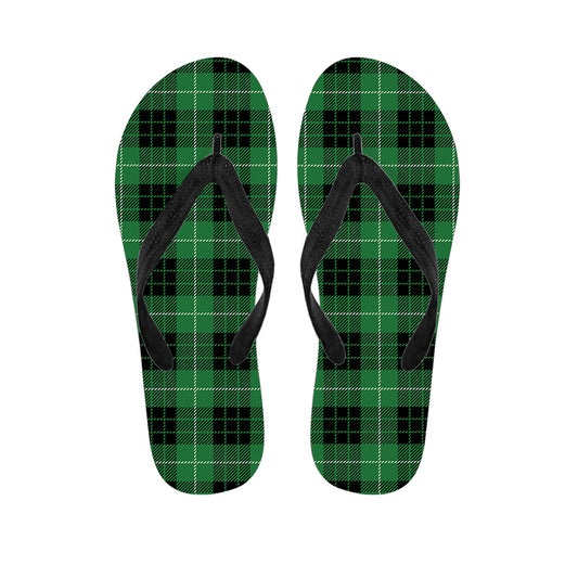 Black And Green Tartan Pattern Print Flip Flops