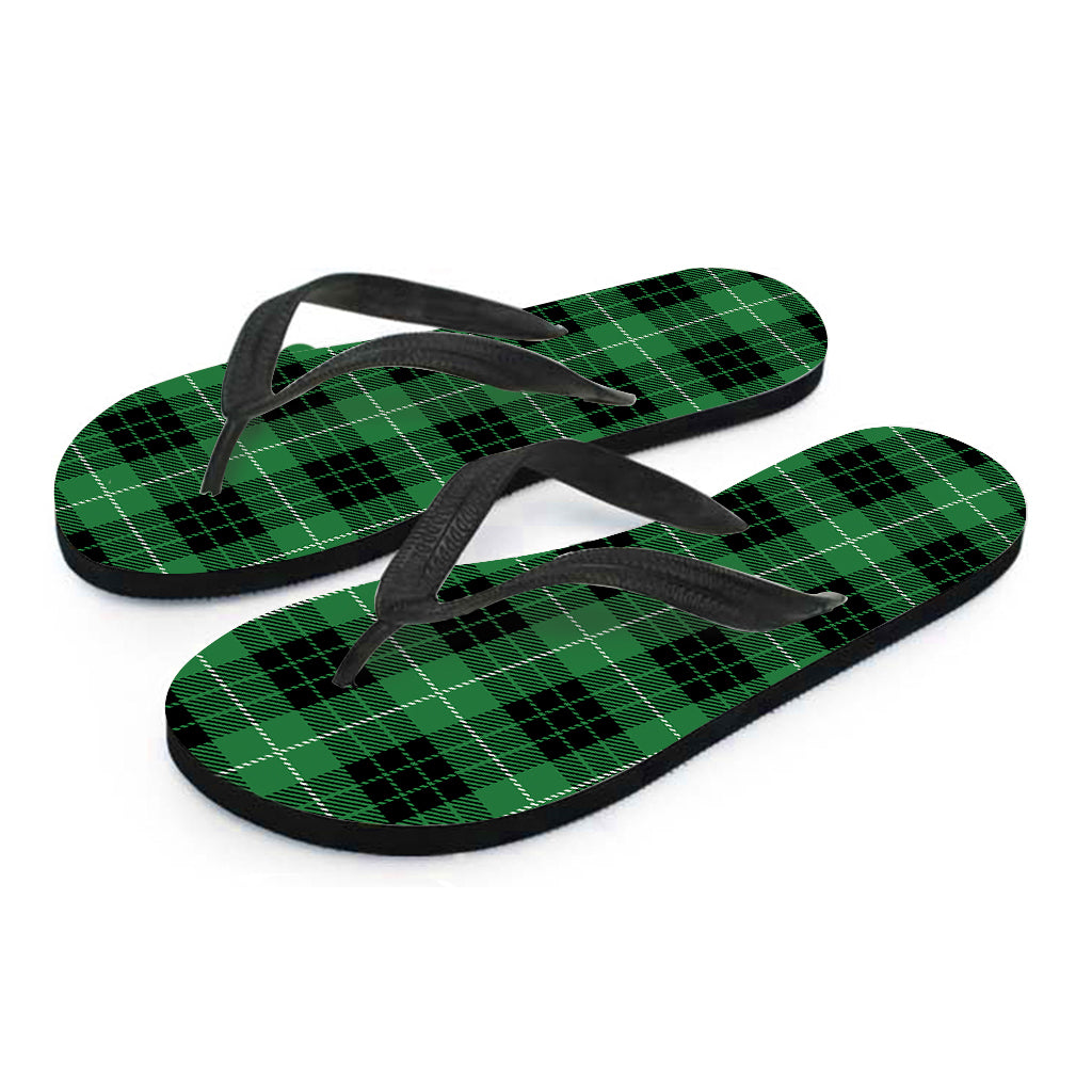 Black And Green Tartan Pattern Print Flip Flops