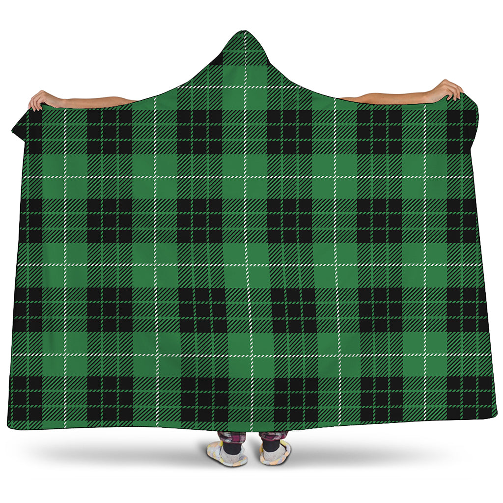 Black And Green Tartan Pattern Print Hooded Blanket