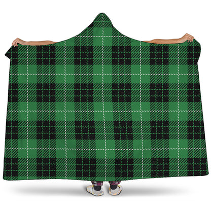 Black And Green Tartan Pattern Print Hooded Blanket