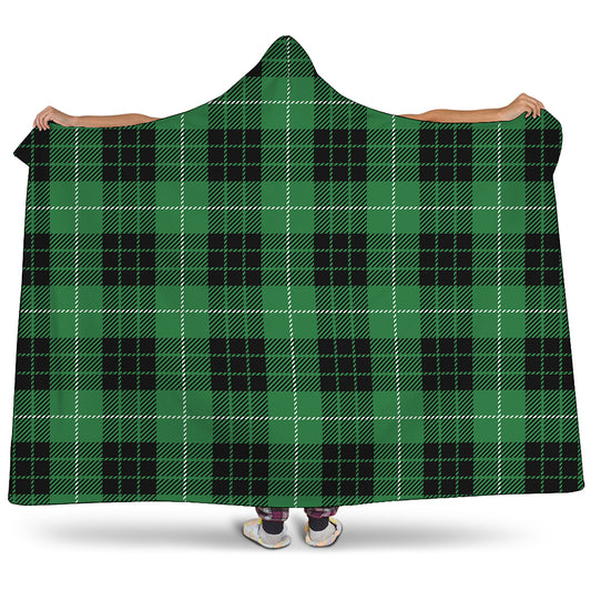 Black And Green Tartan Pattern Print Hooded Blanket