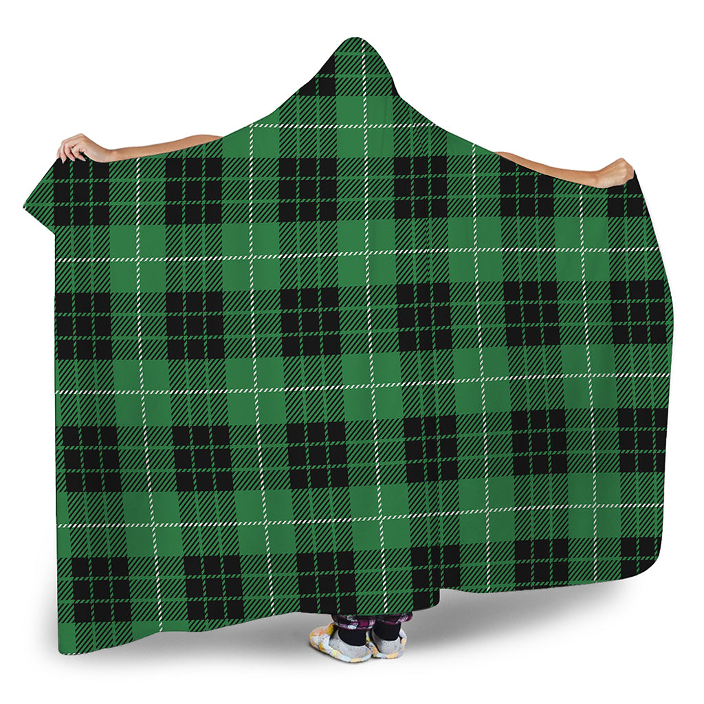 Black And Green Tartan Pattern Print Hooded Blanket