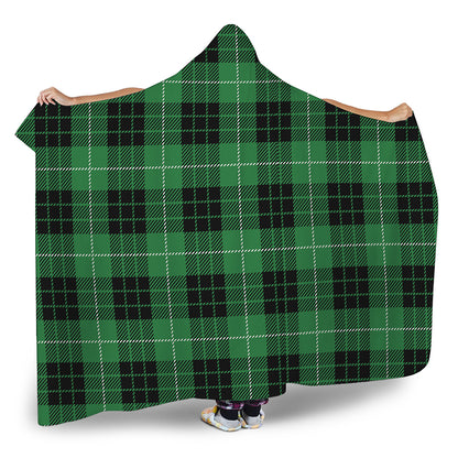 Black And Green Tartan Pattern Print Hooded Blanket