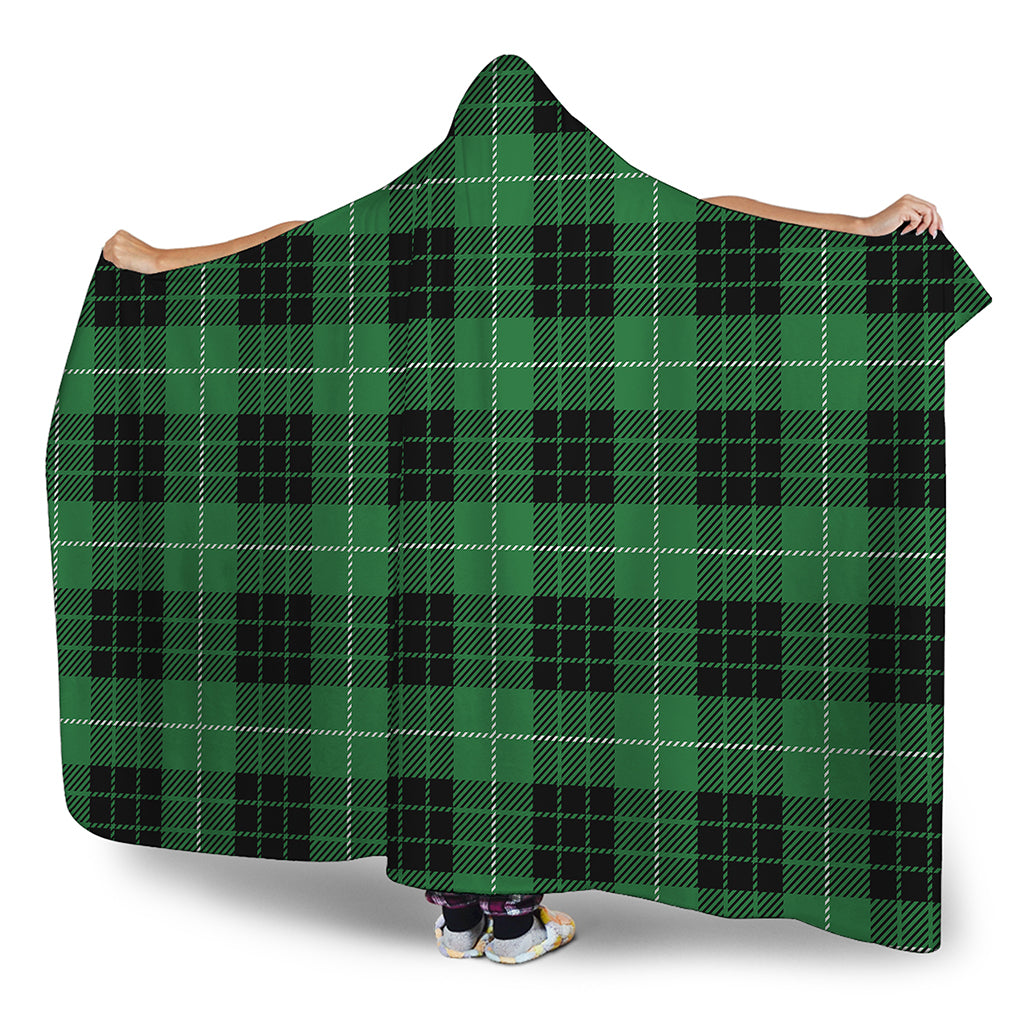 Black And Green Tartan Pattern Print Hooded Blanket
