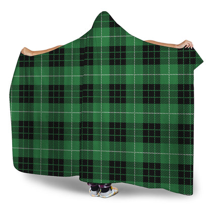 Black And Green Tartan Pattern Print Hooded Blanket