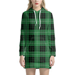 Black And Green Tartan Pattern Print Hoodie Dress
