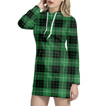 Black And Green Tartan Pattern Print Hoodie Dress