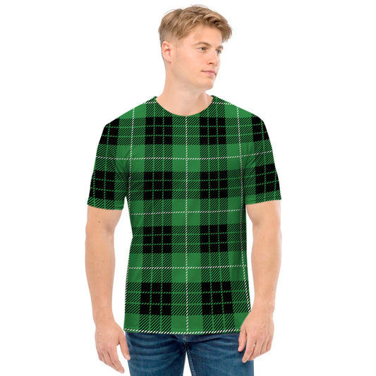 Black And Green Tartan Pattern Print Men's T-Shirt