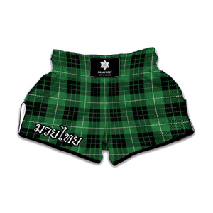 Black And Green Tartan Pattern Print Muay Thai Boxing Shorts