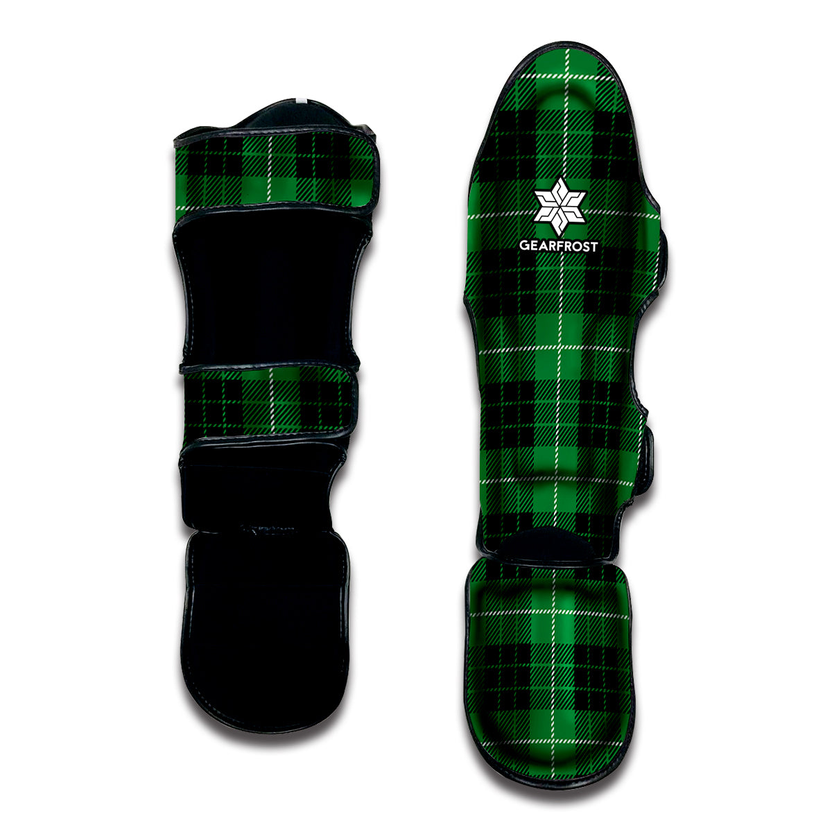 Black And Green Tartan Pattern Print Muay Thai Shin Guard