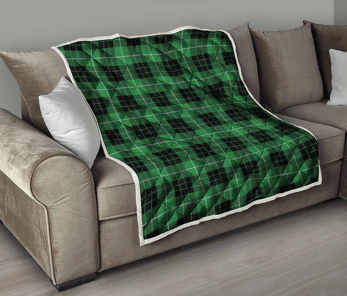 Black And Green Tartan Pattern Print Quilt