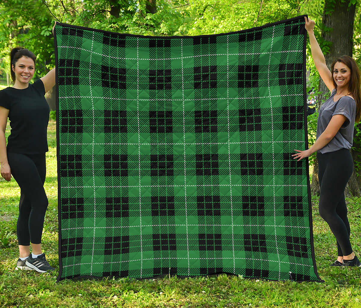 Black And Green Tartan Pattern Print Quilt