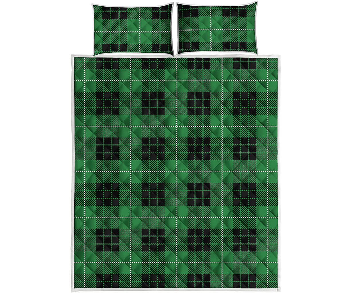 Black And Green Tartan Pattern Print Quilt Bed Set